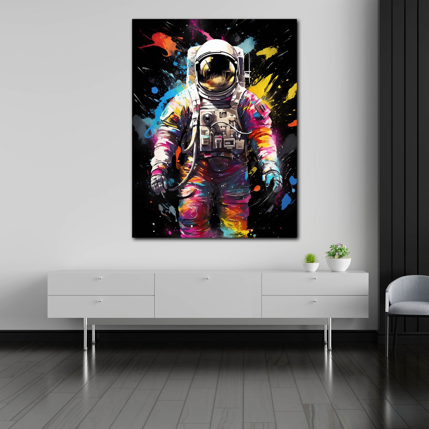 Wandbild Kunstwerk Pop Art Astronaut Black Colour Style