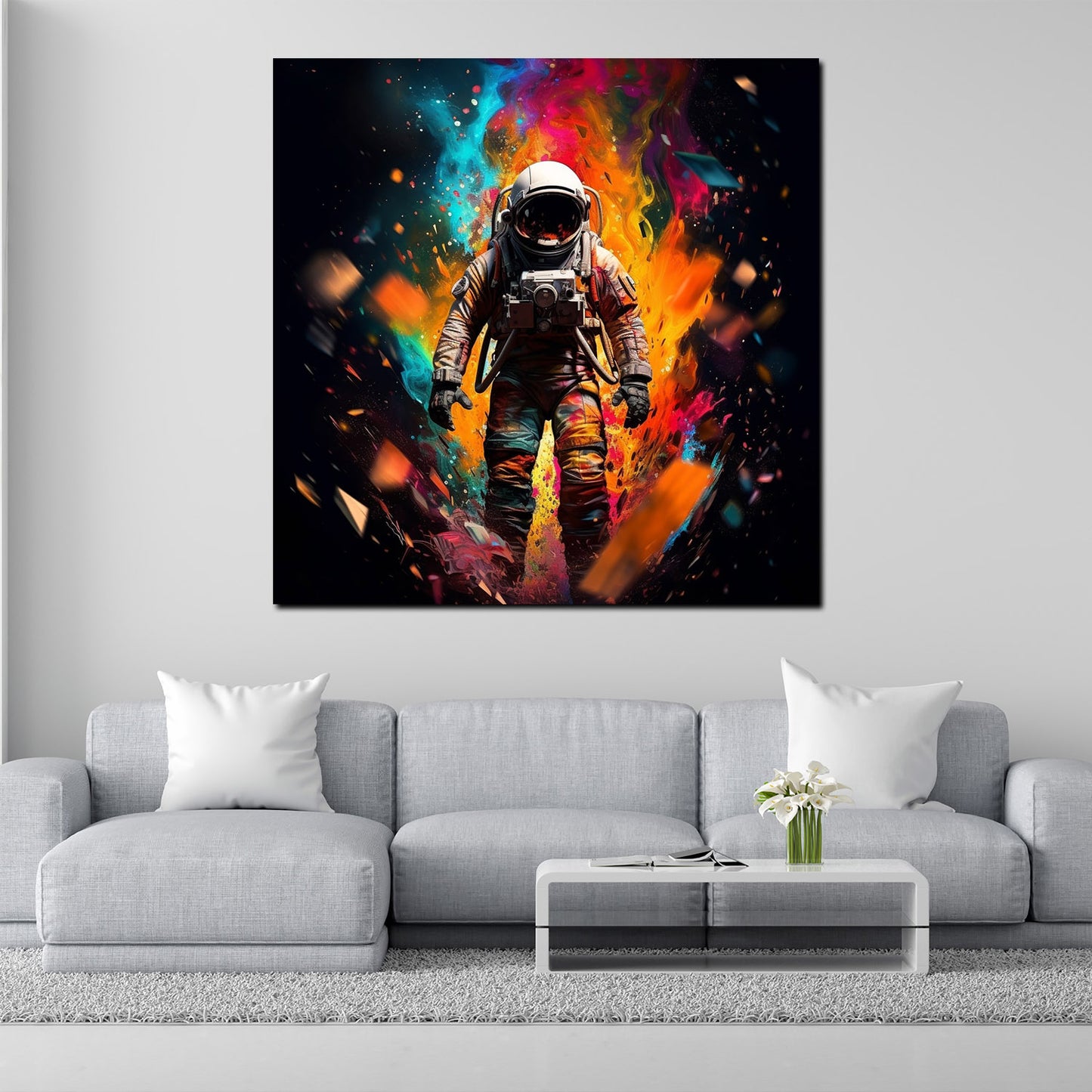 Wandbild Kunstwerk Pop Art Astronaut Colour Splash Dark