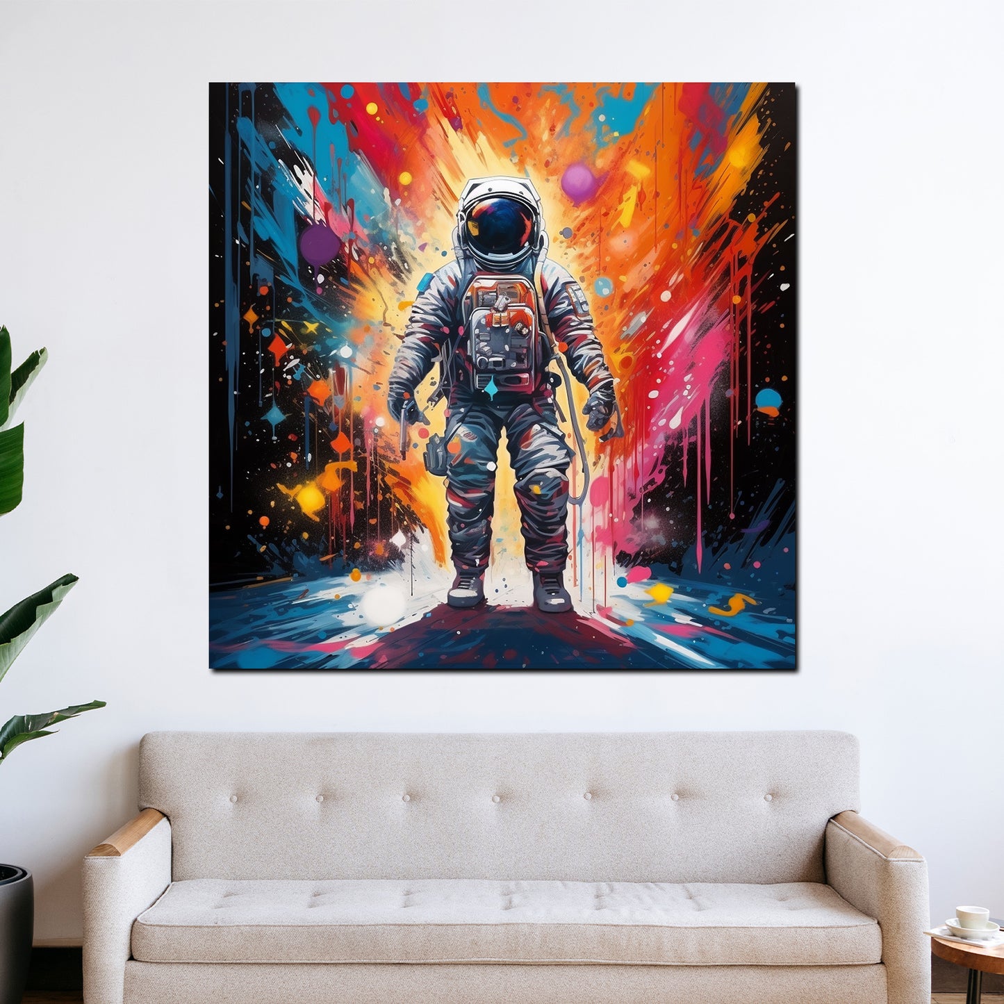 Wandbild Kunstwerk Pop Art Astronaut Shining Colour Splash