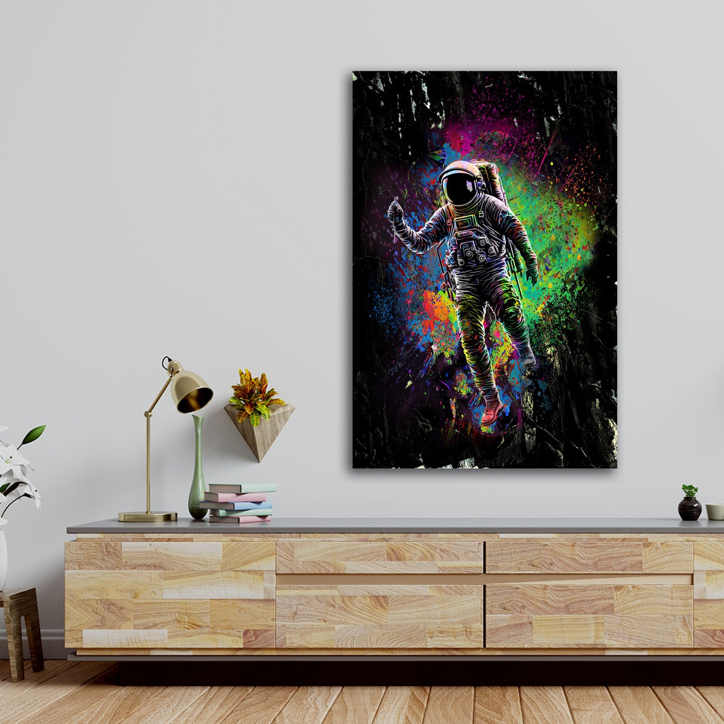 Wandbild Kunstwerk Pop Art Astronaut im Weltraum Dark