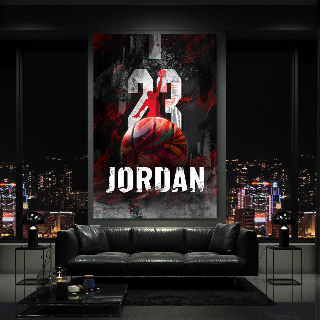 Wandbild Kunstwerk Pop Art Basketballlegende Jordan in Schwarz-Rot