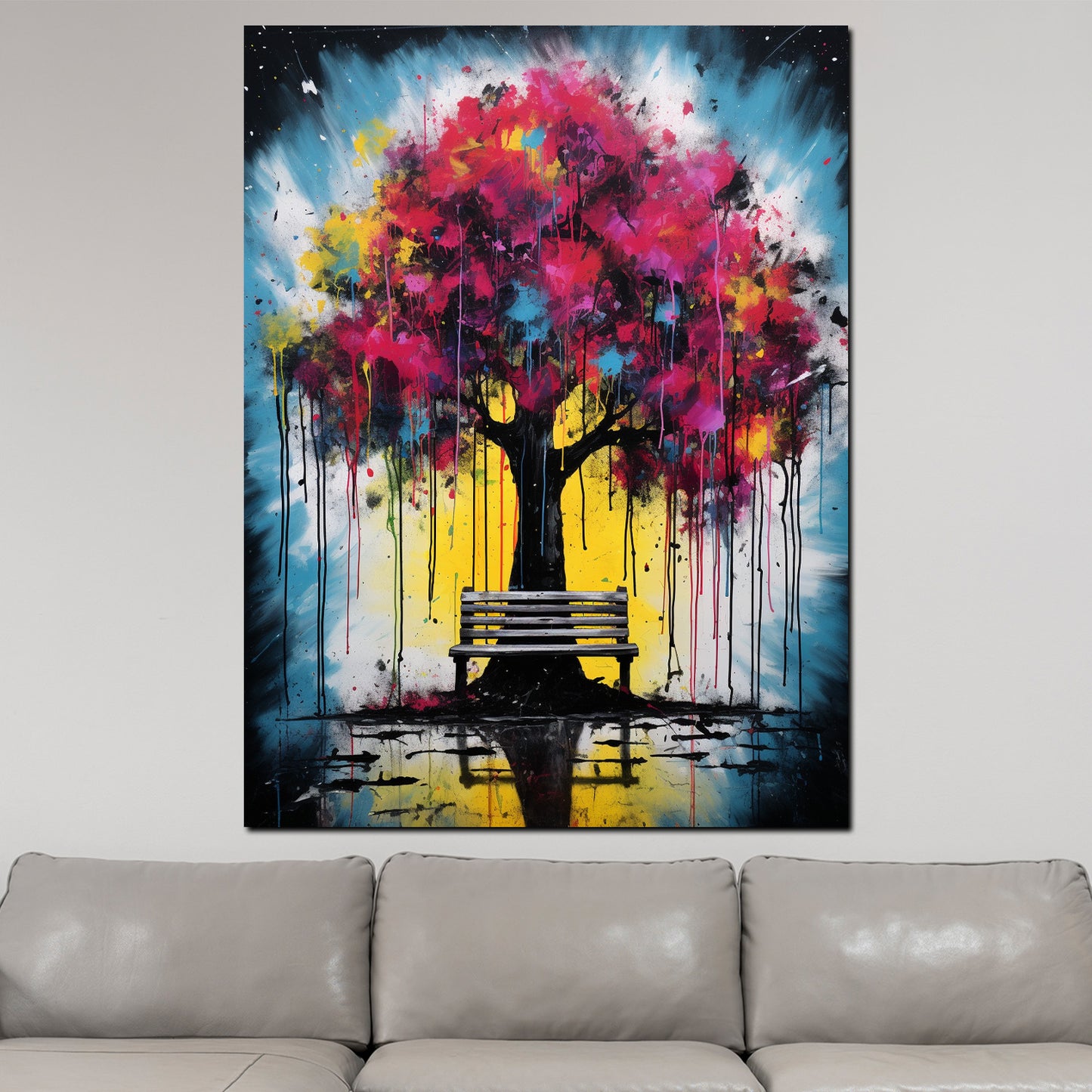 Wandbild Kunstwerk Pop Art Baum mit Pinken Blättern