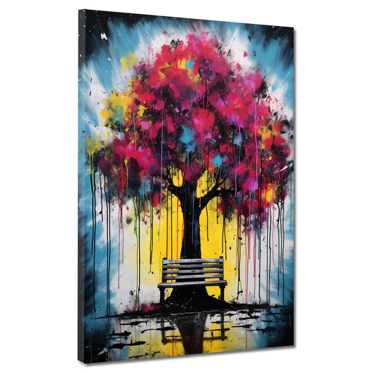 Wandbild Kunstwerk Pop Art Baum mit Pinken Blättern