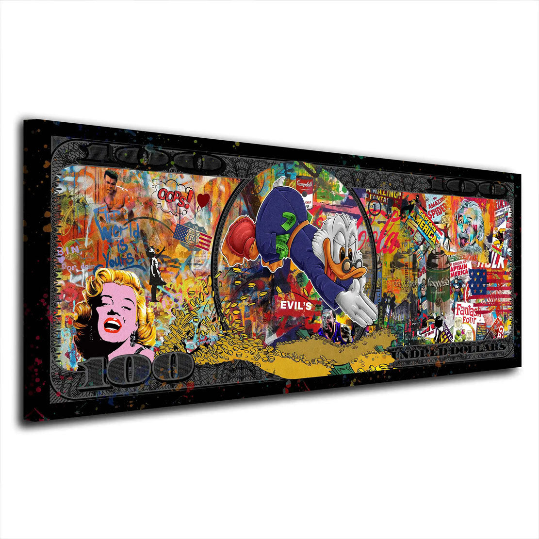 Wandbild Kunstwerk Pop Art Comic Collage Stars Duck Dollar Style