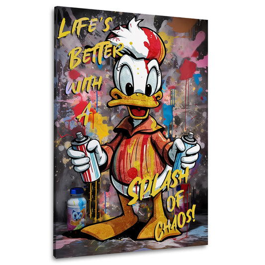 Wandbild Kunstwerk Pop Art Duck mit Graffiti und lebhaften Farben