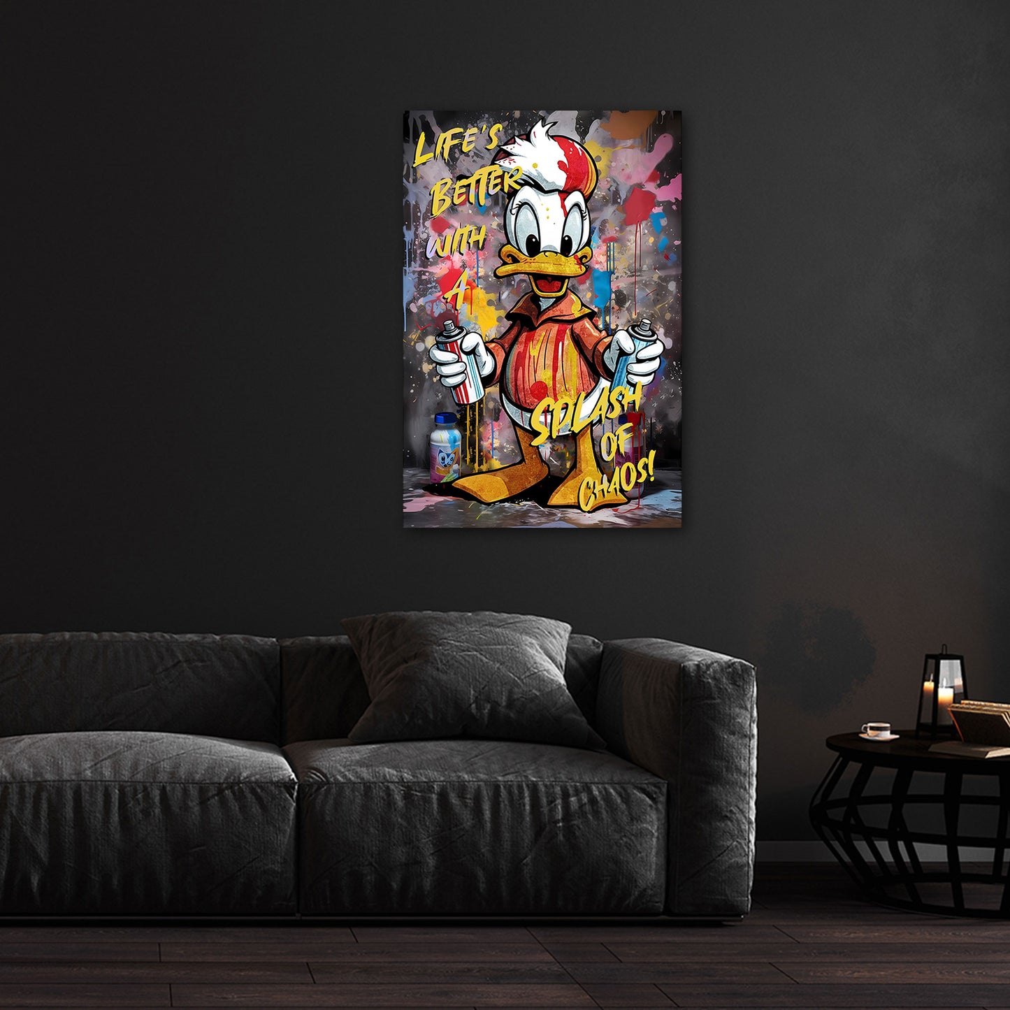 Wandbild Kunstwerk Pop Art Duck mit Graffiti und lebhaften Farben