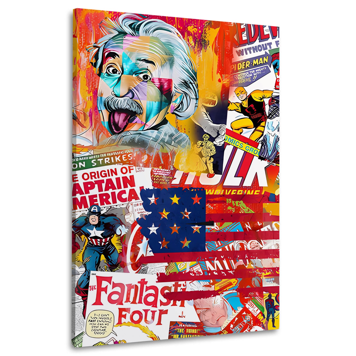 Wandbild Kunstwerk Pop Art Einstein Marvel Comics