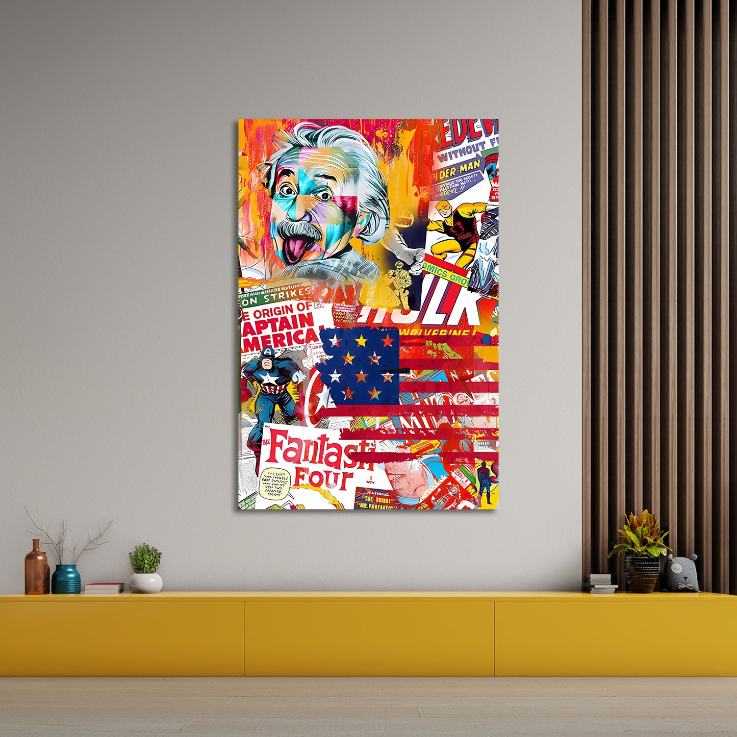 Wandbild Kunstwerk Pop Art Einstein Marvel Comics