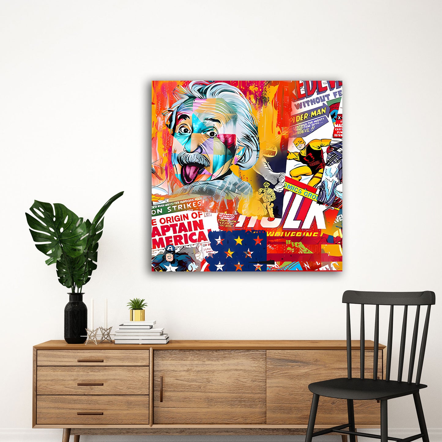 Wandbild Kunstwerk Pop Art Einstein USA Comic