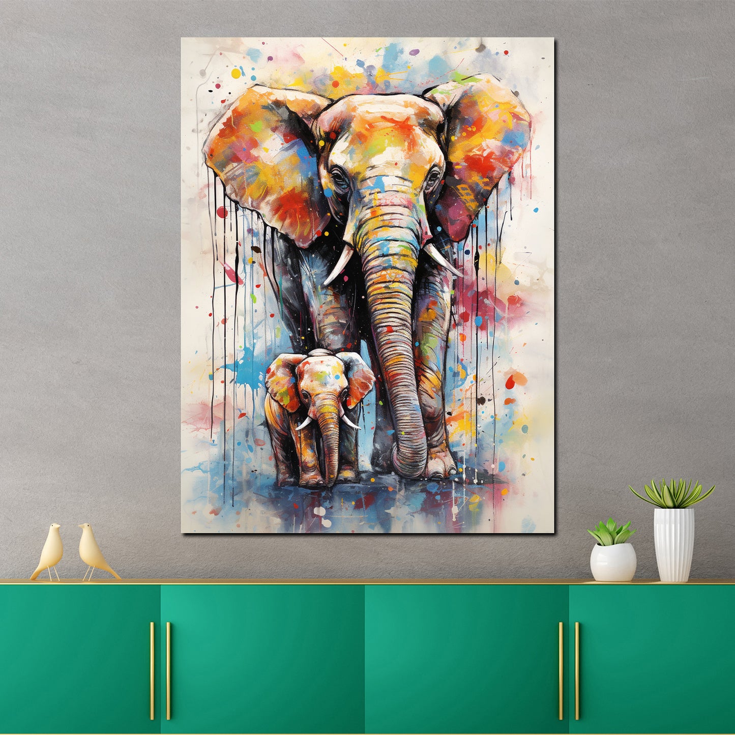 Wandbild Kunstwerk Pop Art Elefant mit Baby Elefant