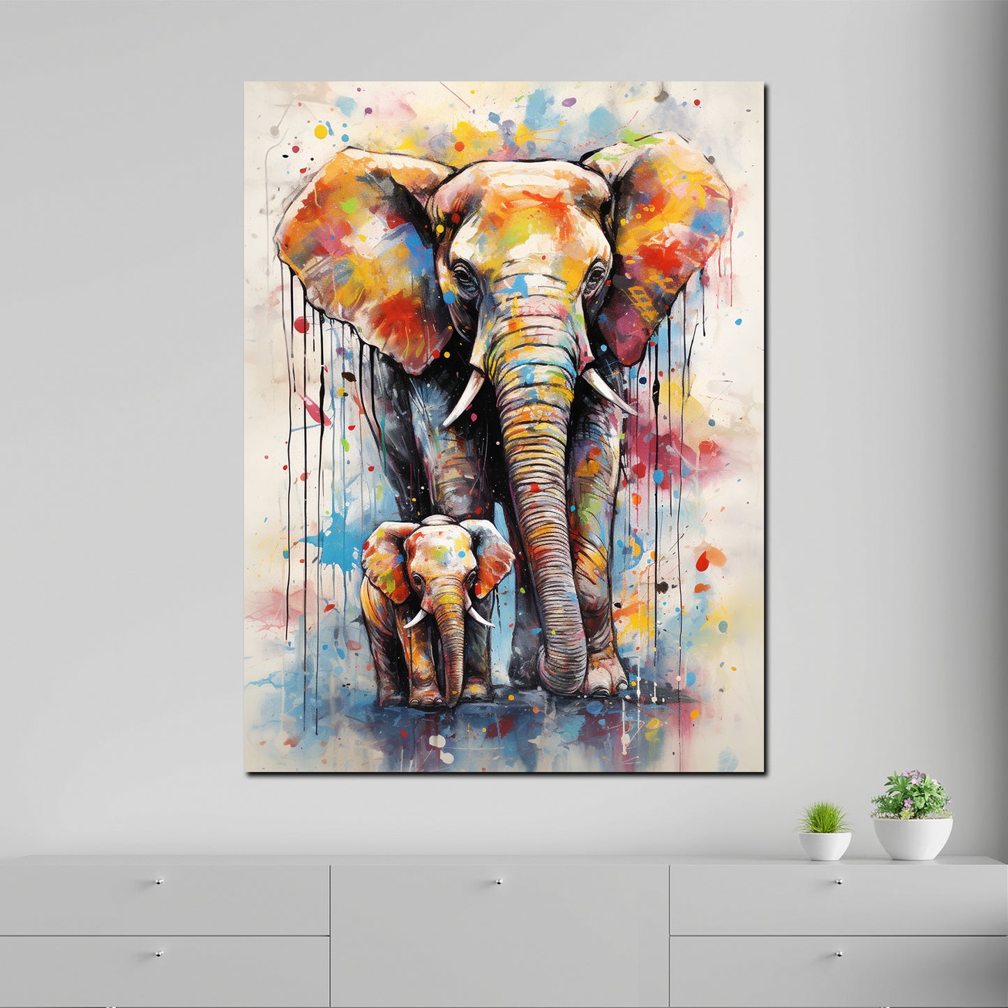 Wandbild Kunstwerk Pop Art Elefant mit Baby Elefant