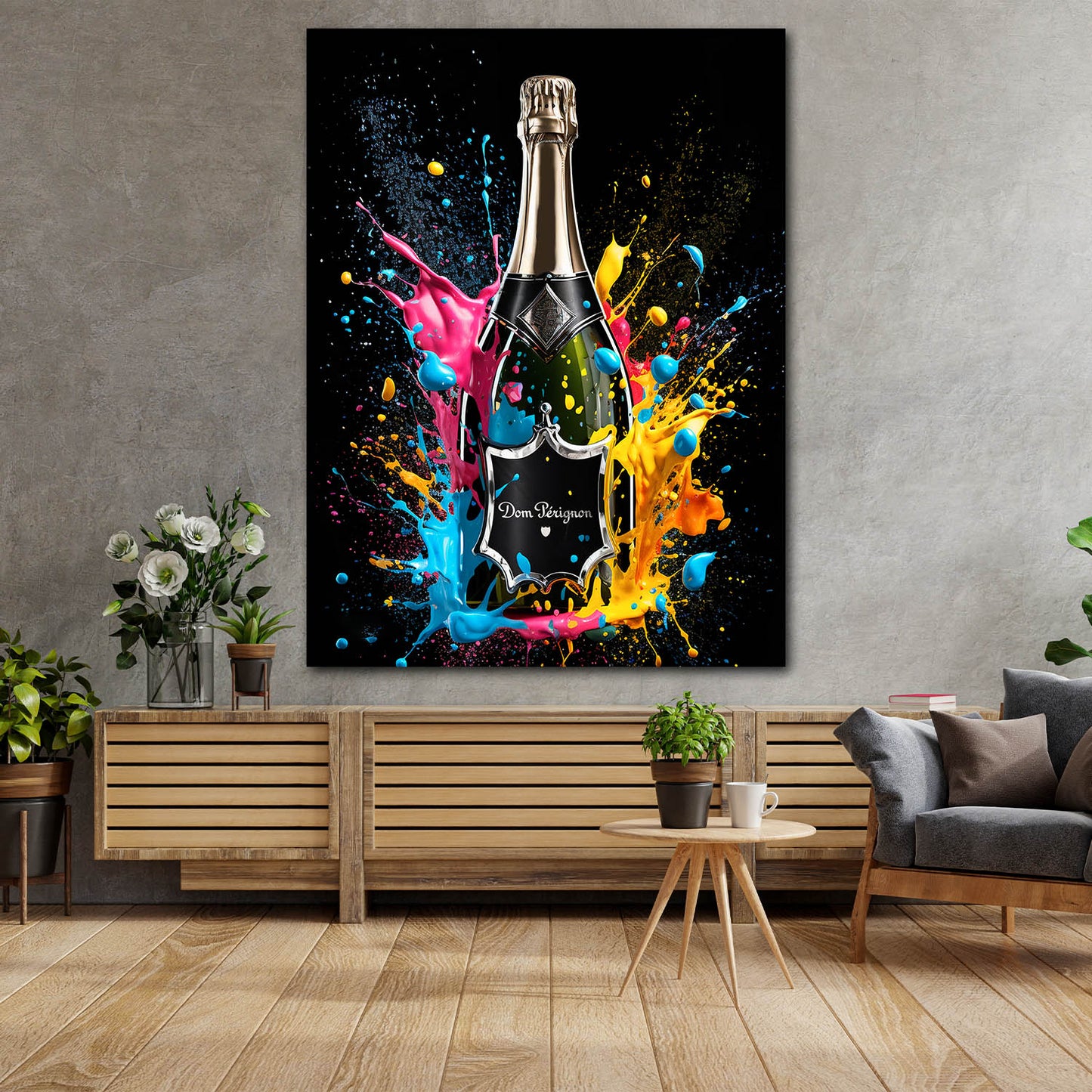 Wandbild Kunstwerk Pop Art Flasche Champagner