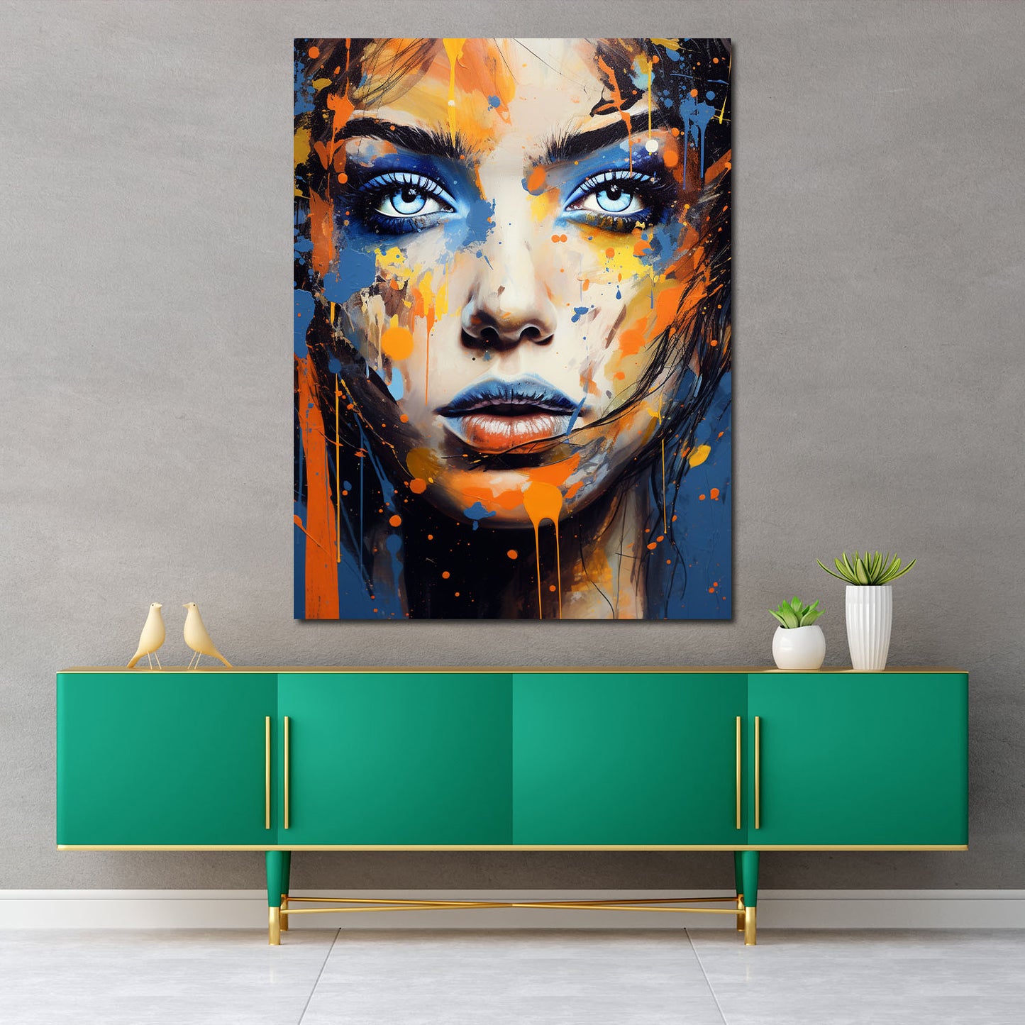 Wandbild Kunstwerk Pop Art Gesicht Splash Art, Frau