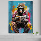 Wandbild Kunstwerk Pop Art Gorilla sitzend mit Zeitung