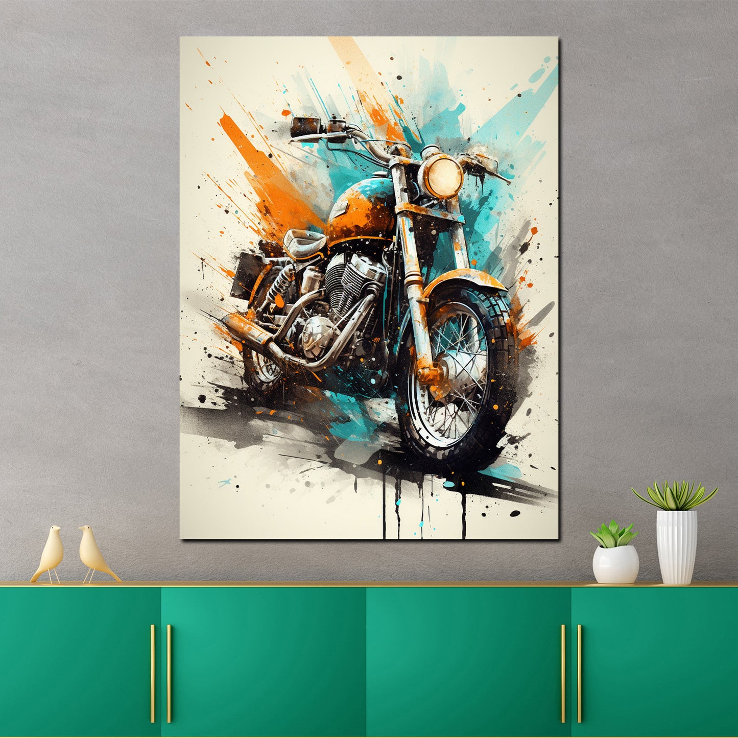 Wandbild Kunstwerk Pop Art Motorrad Colour Splash