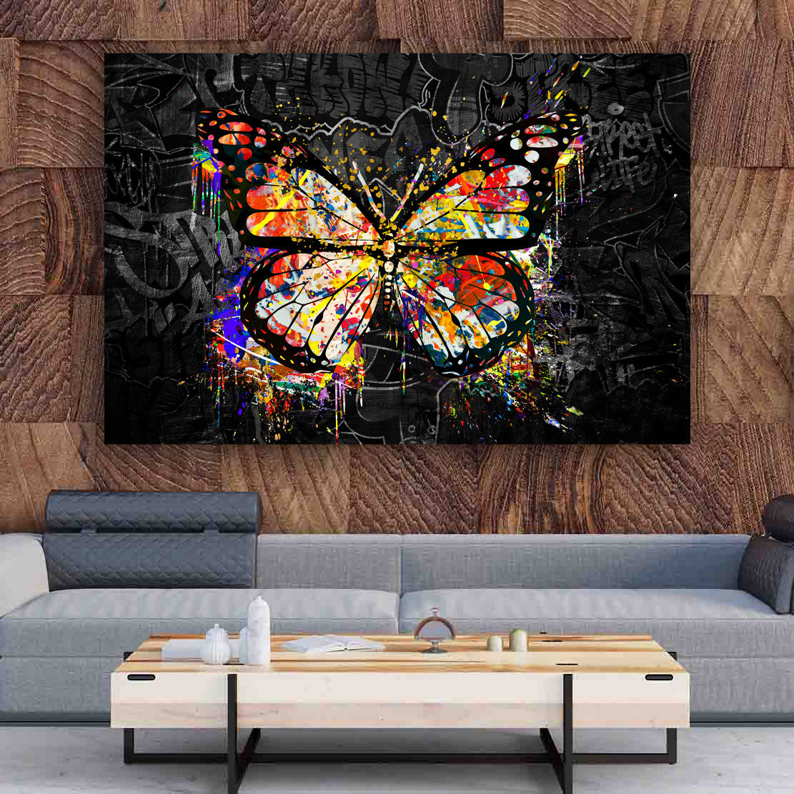 Wandbild Kunstwerk Pop Art Schmetterling Black Style