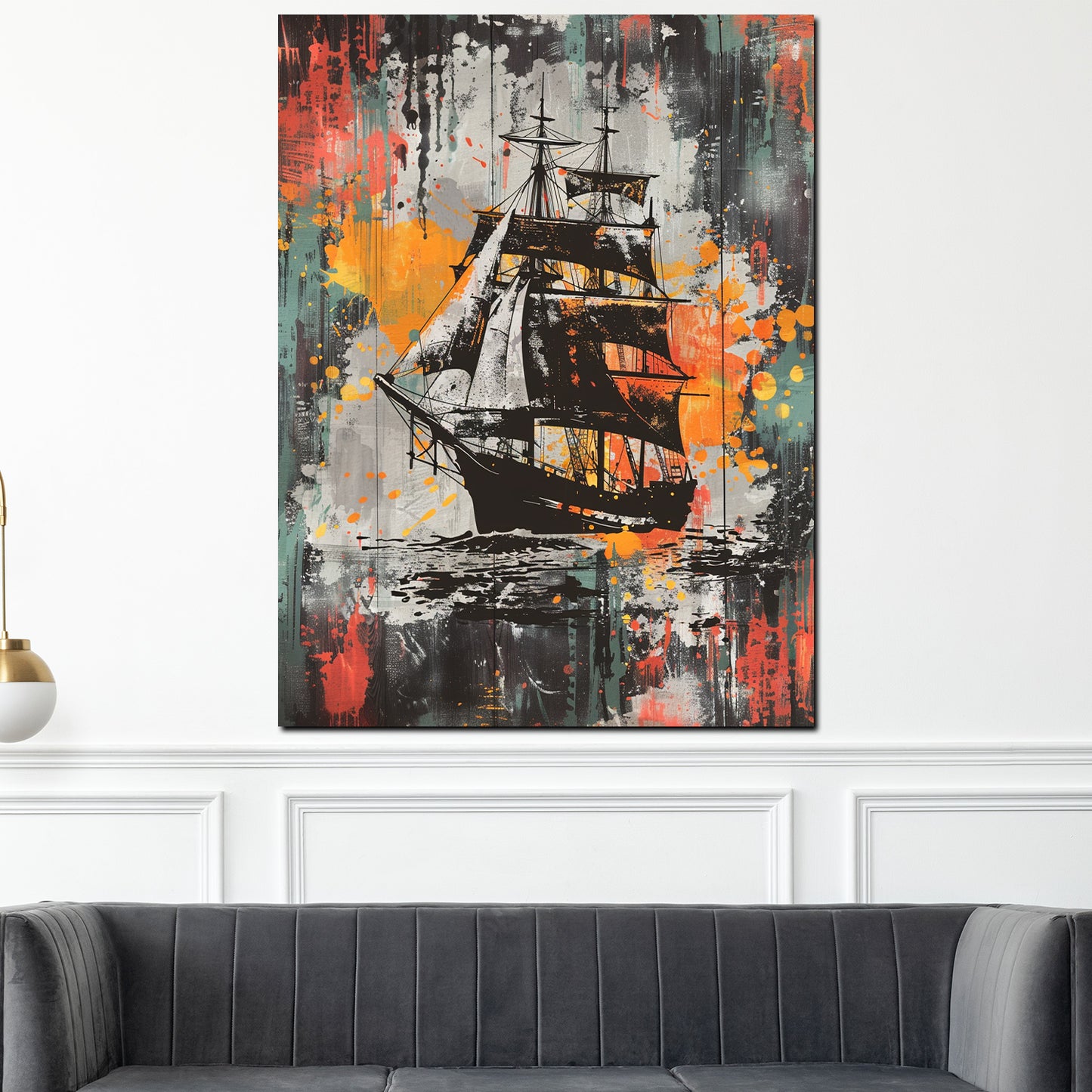 Wandbild Kunstwerk Pop Art Segelschiff Painting Style