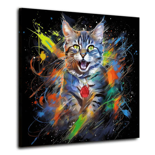 Wandbild Kunstwerk Pop Art Splash Katze farbig