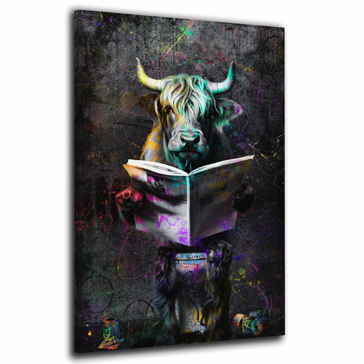 Wandbild Kunstwerk Pop Art Stier mit Zeitung