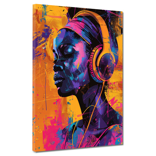 Wandbild Kunstwerk Pop Art afrikanische Frau mit leuchtenden Farben modern