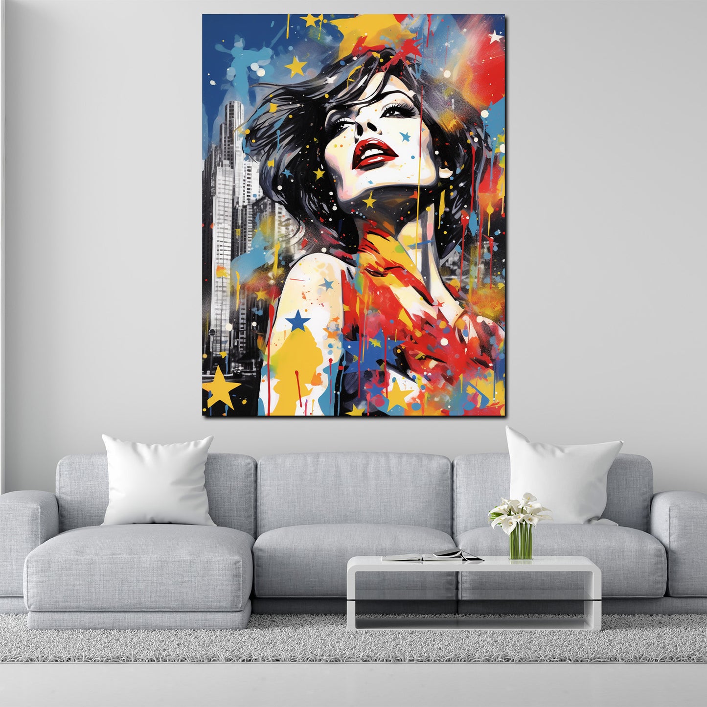 Wandbild Kunstwerk Pop Art coole Frau USA Splash