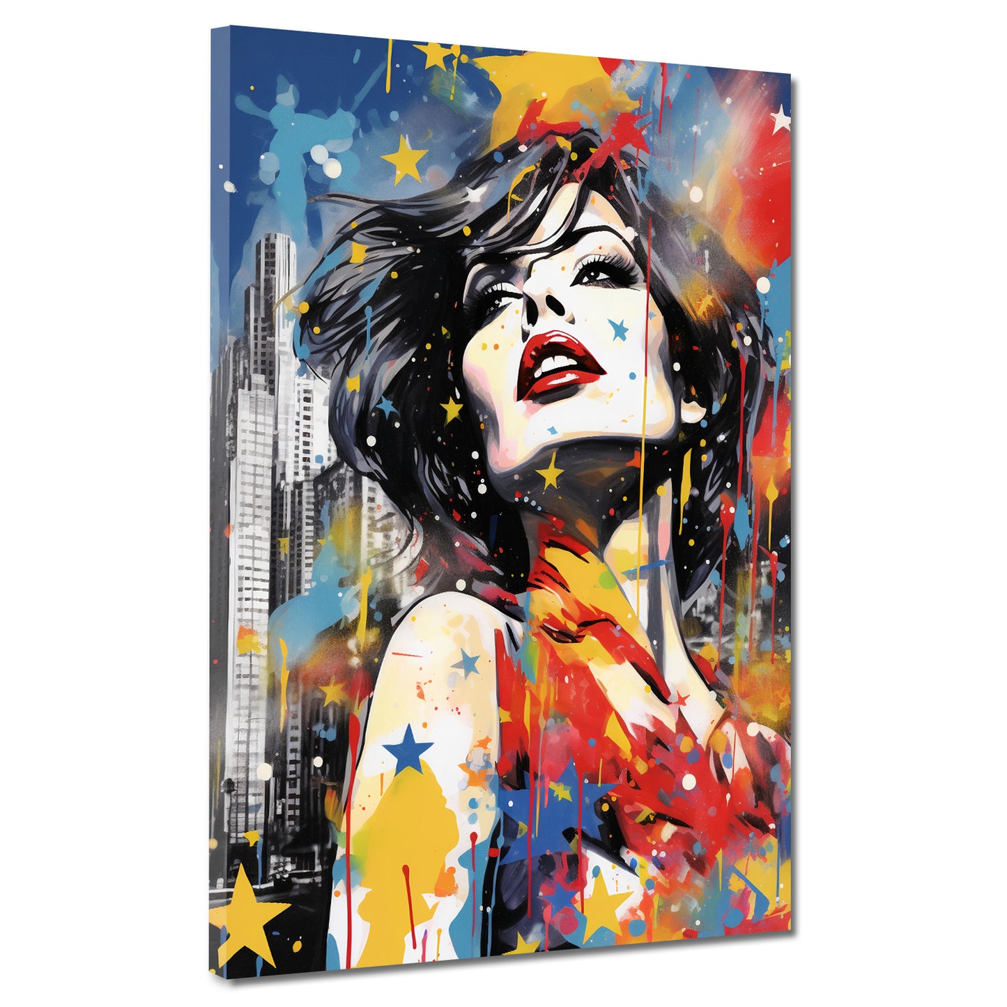 Wandbild Kunstwerk Pop Art coole Frau USA Splash