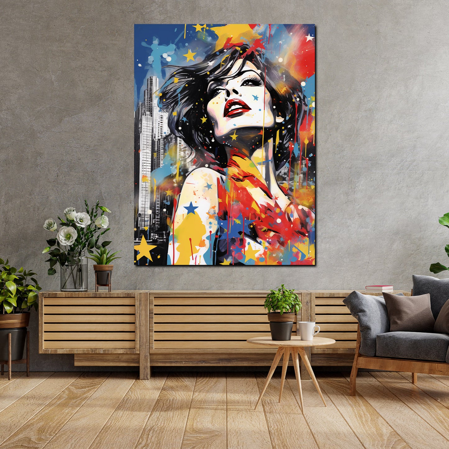 Wandbild Kunstwerk Pop Art coole Frau USA Splash