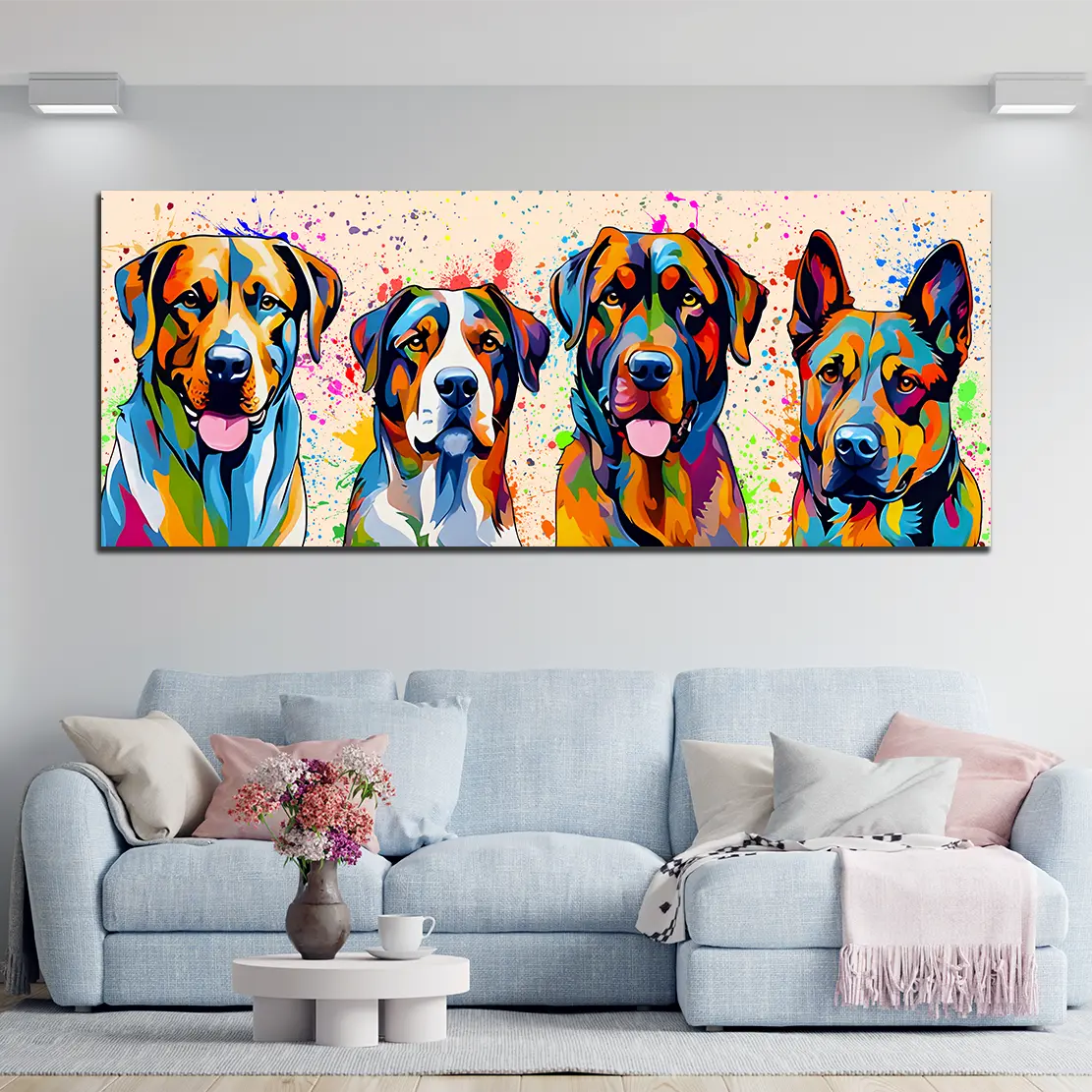 Wandbild Kunstwerk Pop Art große Hunde Colour Style