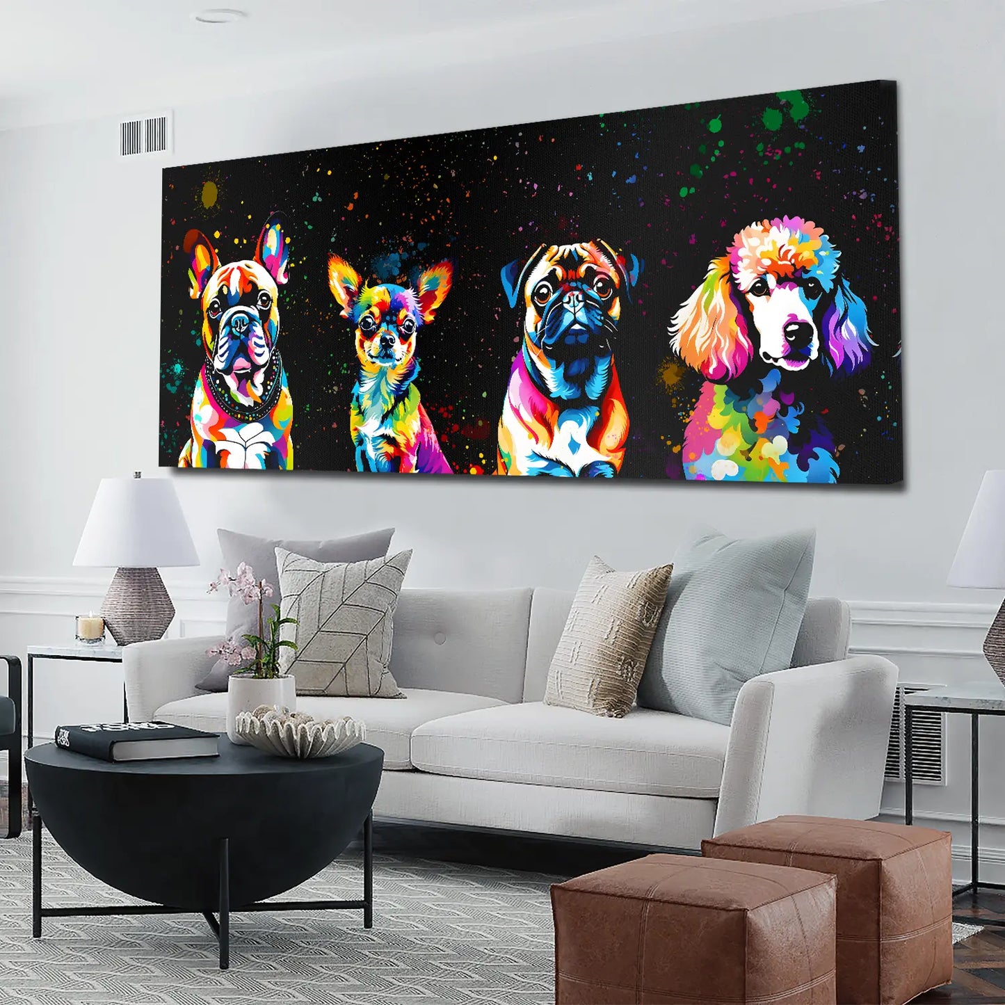 Wandbild Kunstwerk Pop Art kleine Hunde Black Style