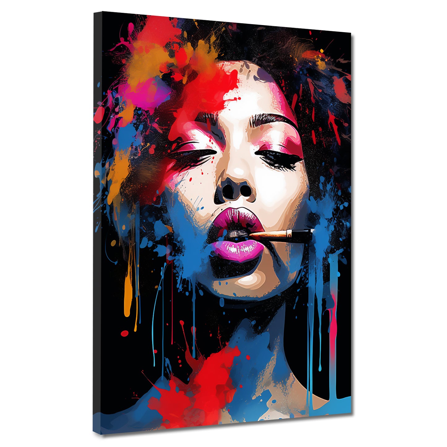 Wandbild Kunstwerk Pop Art modern coole Frau Gesicht Splash Colour