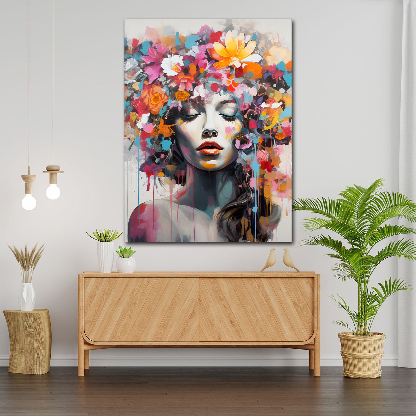 Wandbild Kunstwerk Pop Art wunderschöne Frau Flower Style