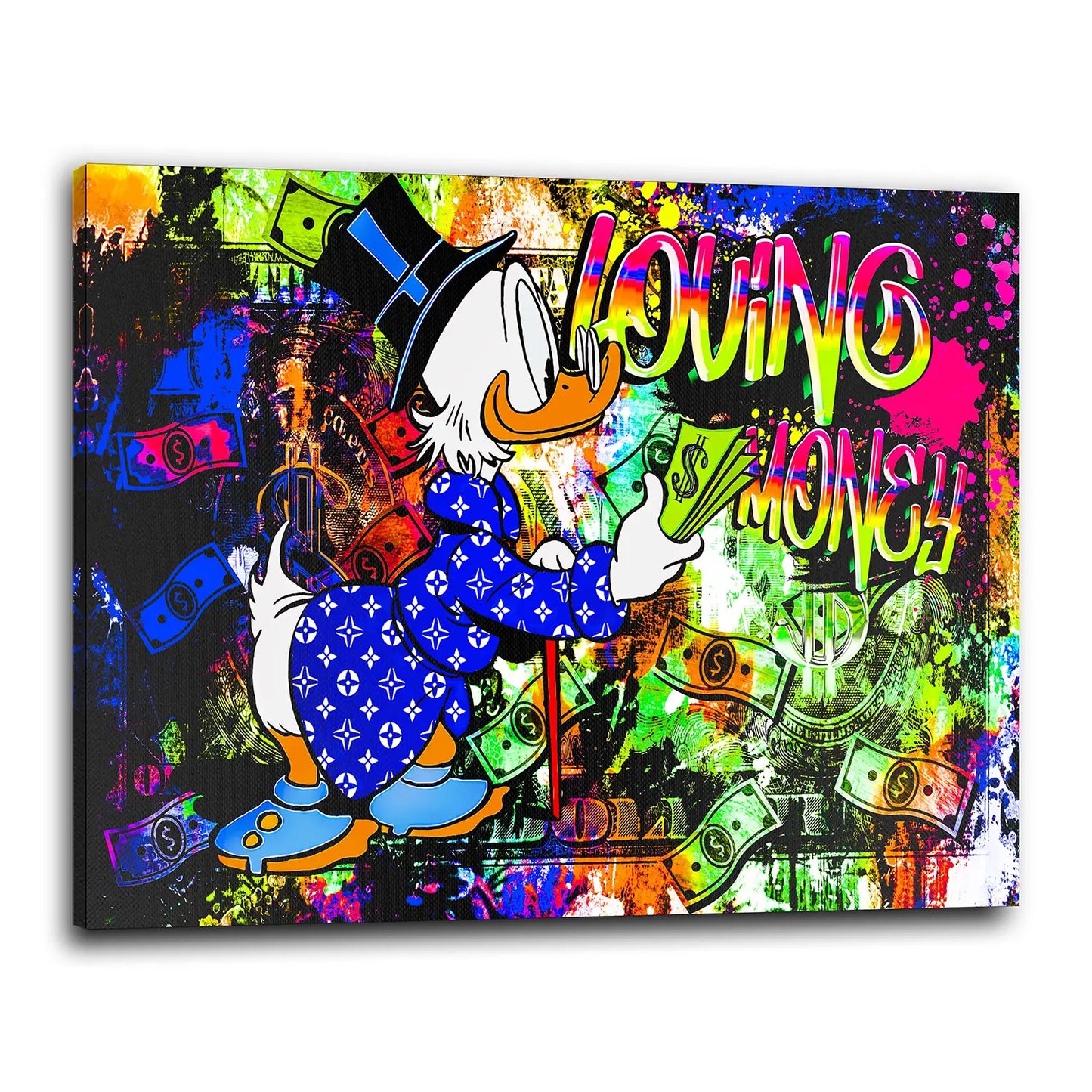 Wandbild Kunstwerk Rich Duck Loving Money, Comic