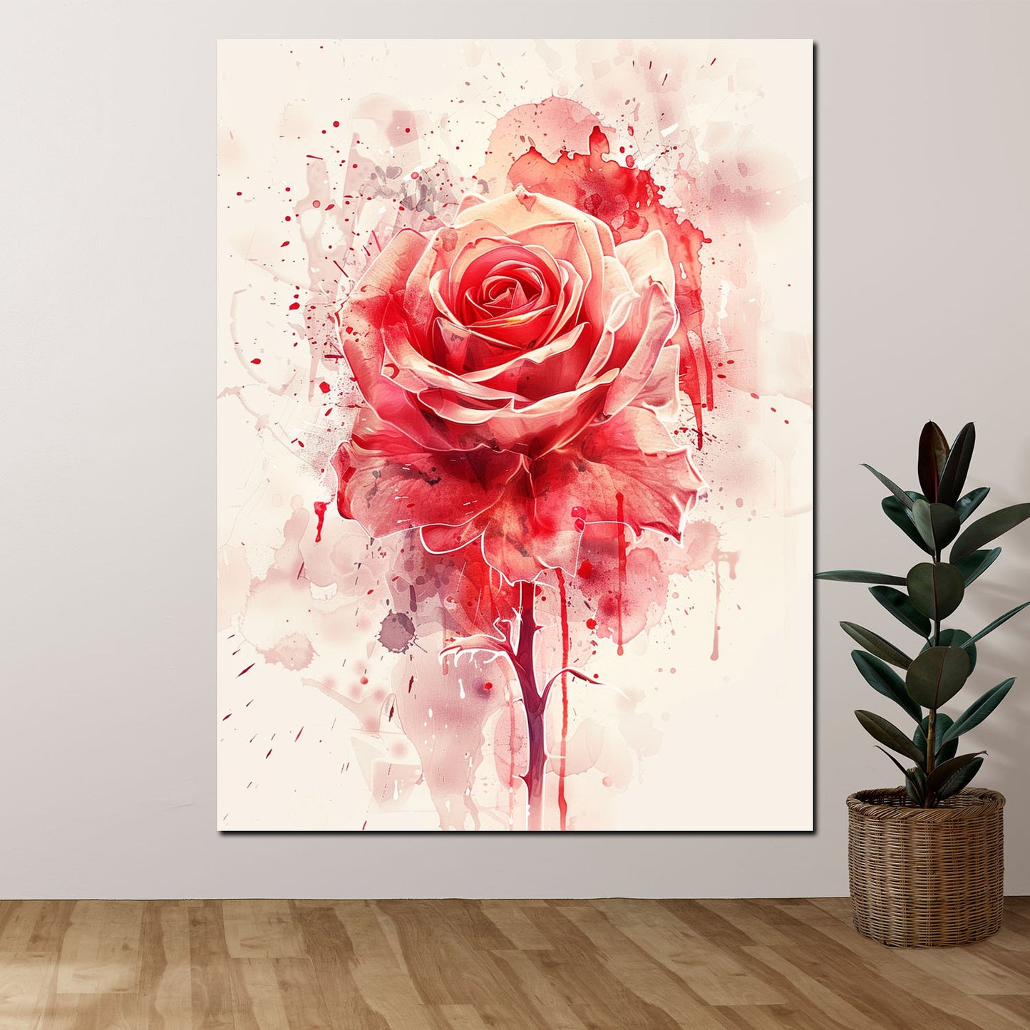 Wandbild Kunstwerk Rose in rot abstrakt Aquarell