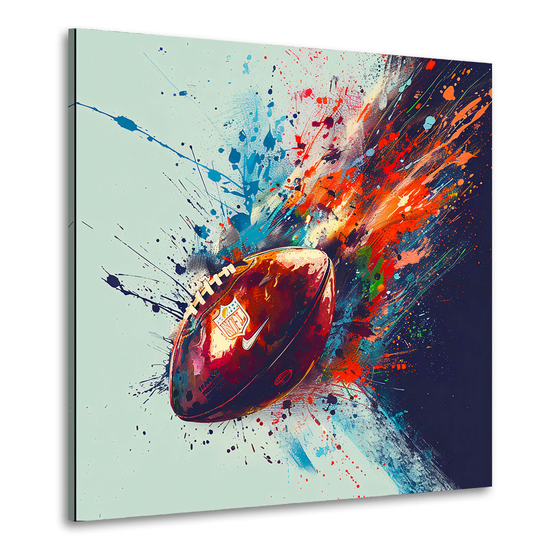 Wandbild Kunstwerk Rugby Ball abstrakt farbenreiche Football Explosion