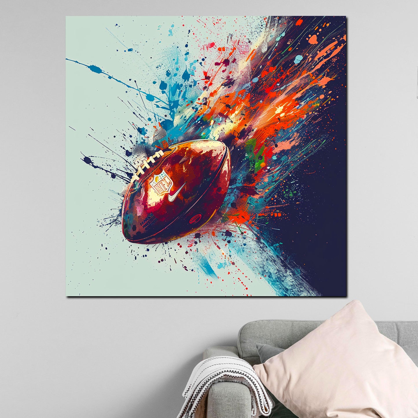 Wandbild Kunstwerk Rugby Ball abstrakt farbenreiche Football Explosion