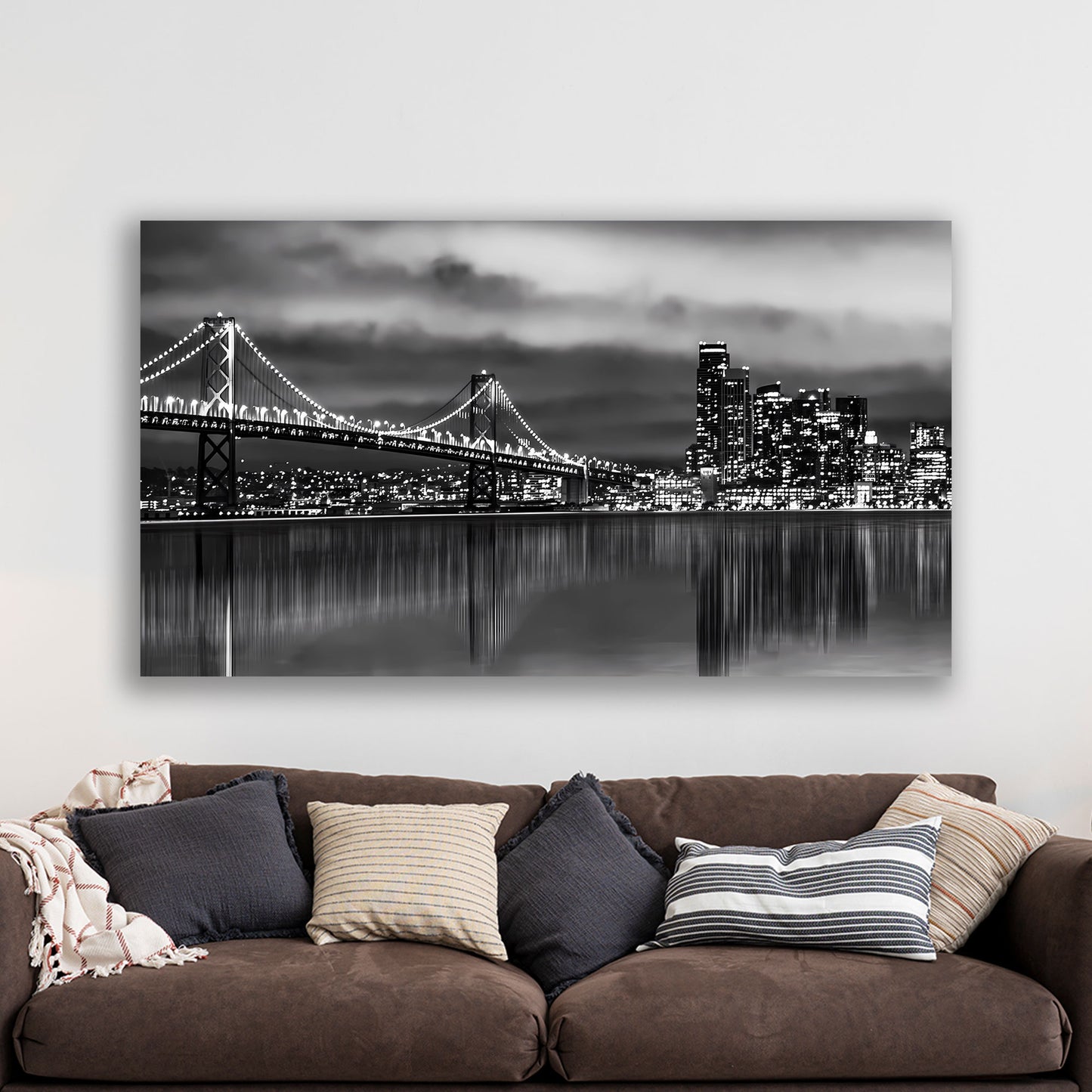 Wandbild Kunstwerk San Francisco Bay Bridge, USA, schwarz-weiß