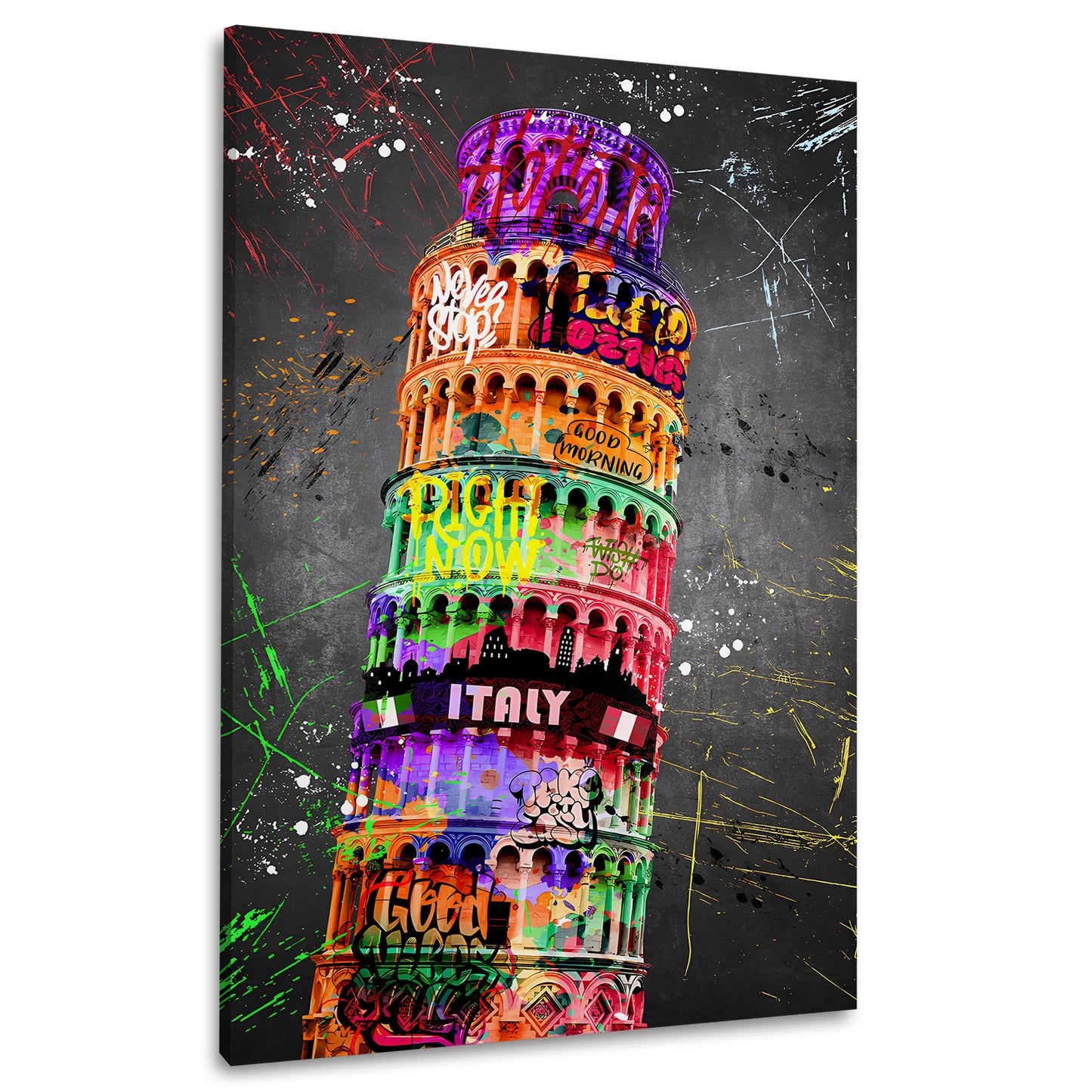 Wandbild Kunstwerk schiefer Turm von Pisa Graffiti Style Italien