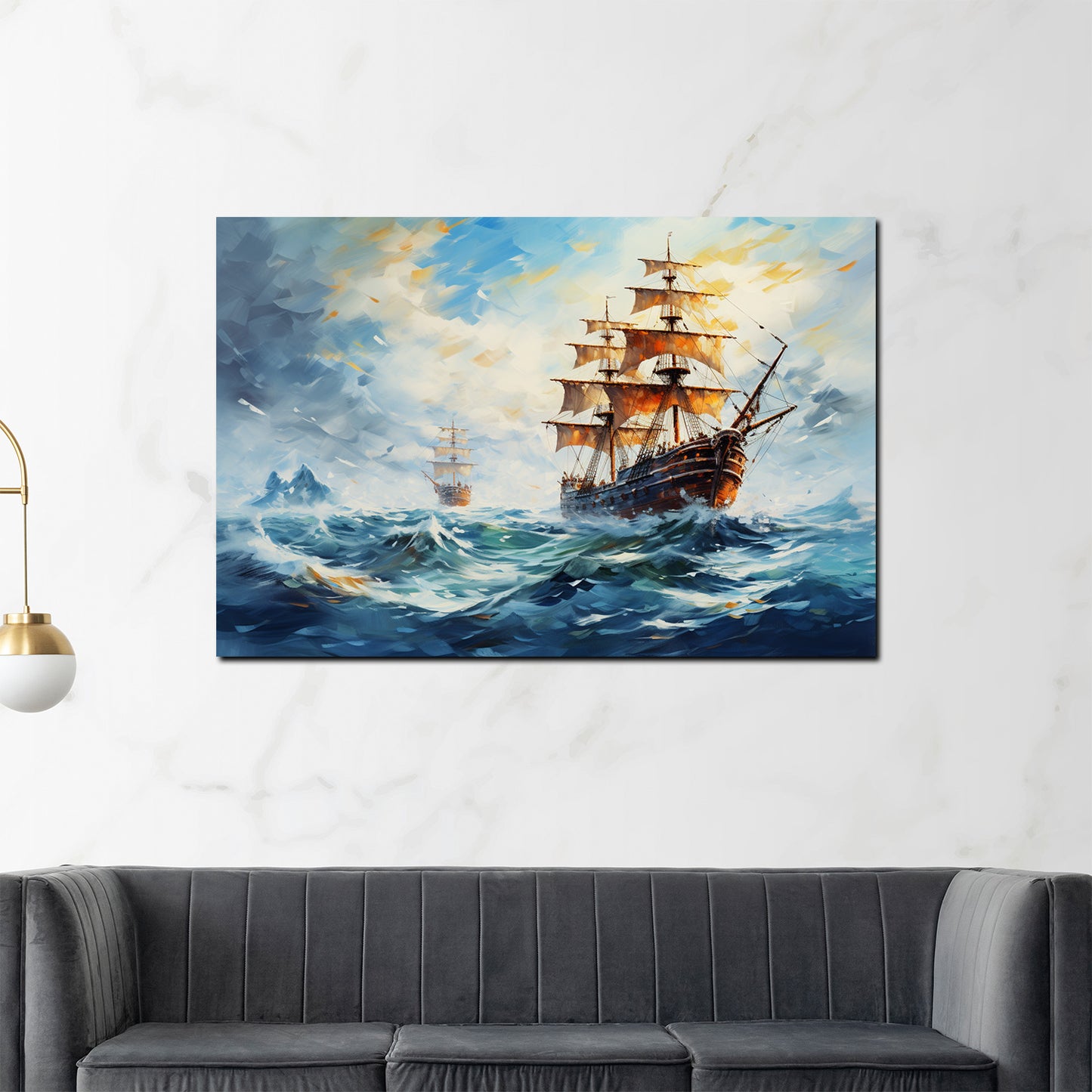 Wandbild Kunstwerk Segelschiffe auf hoher See