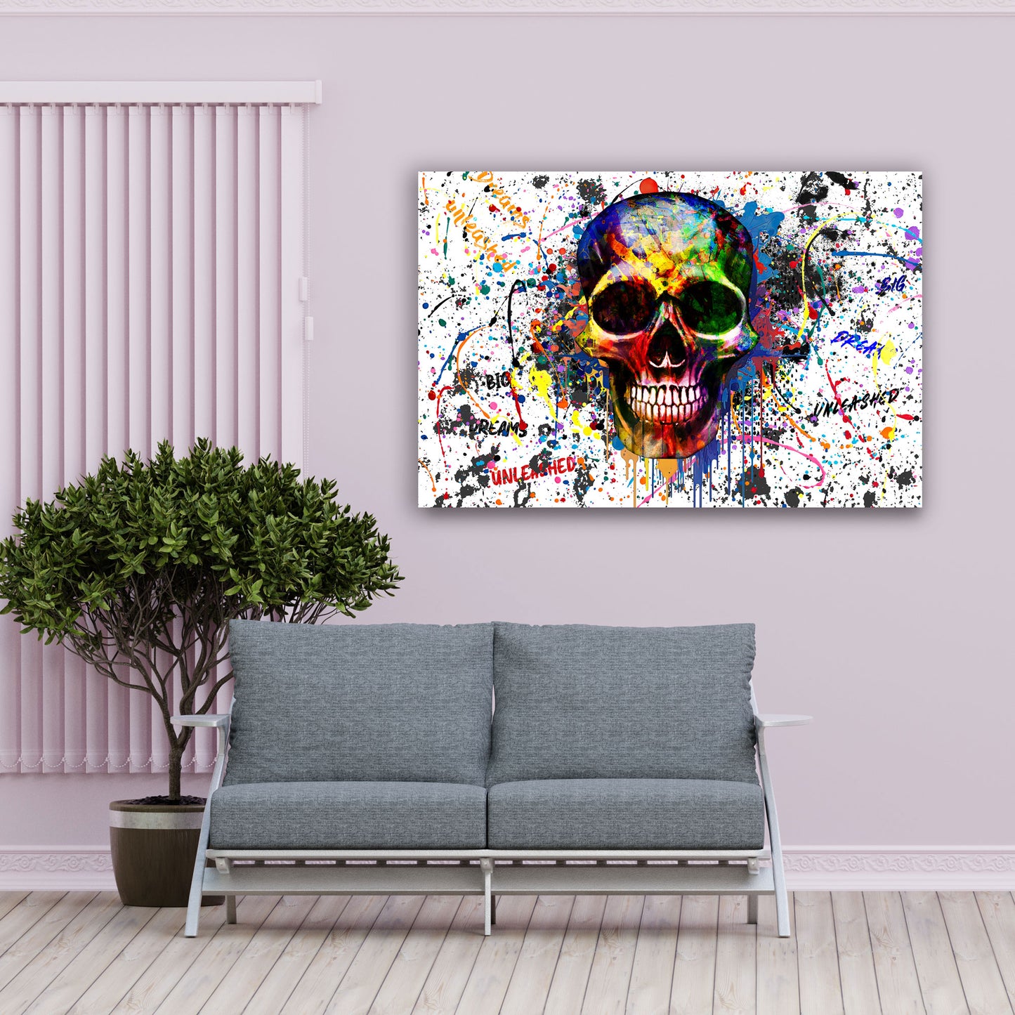 Wandbild Kunstwerk Skull Colour Pop Art Style