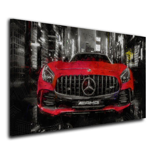 Wandbild Kunstwerk Sportwagen AMG GT Red Front Style