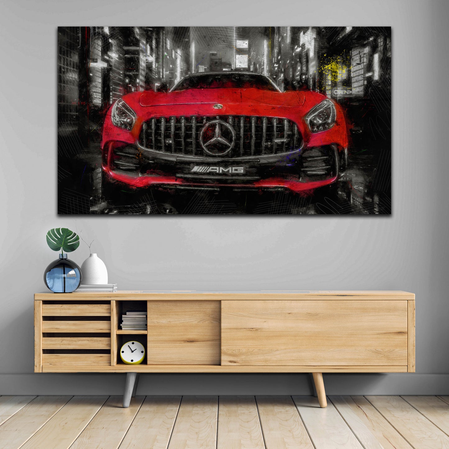 Wandbild Kunstwerk Sportwagen AMG GT Red Front Style