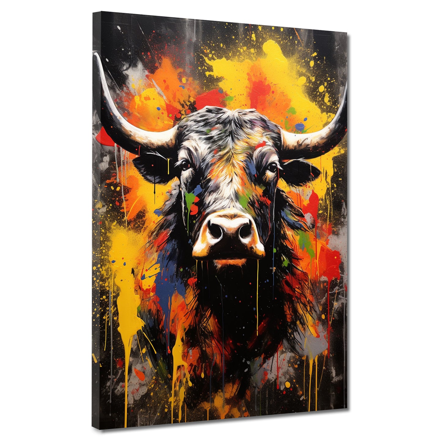 Wandbild Kunstwerk Stier Pop Art abstrakt splatter