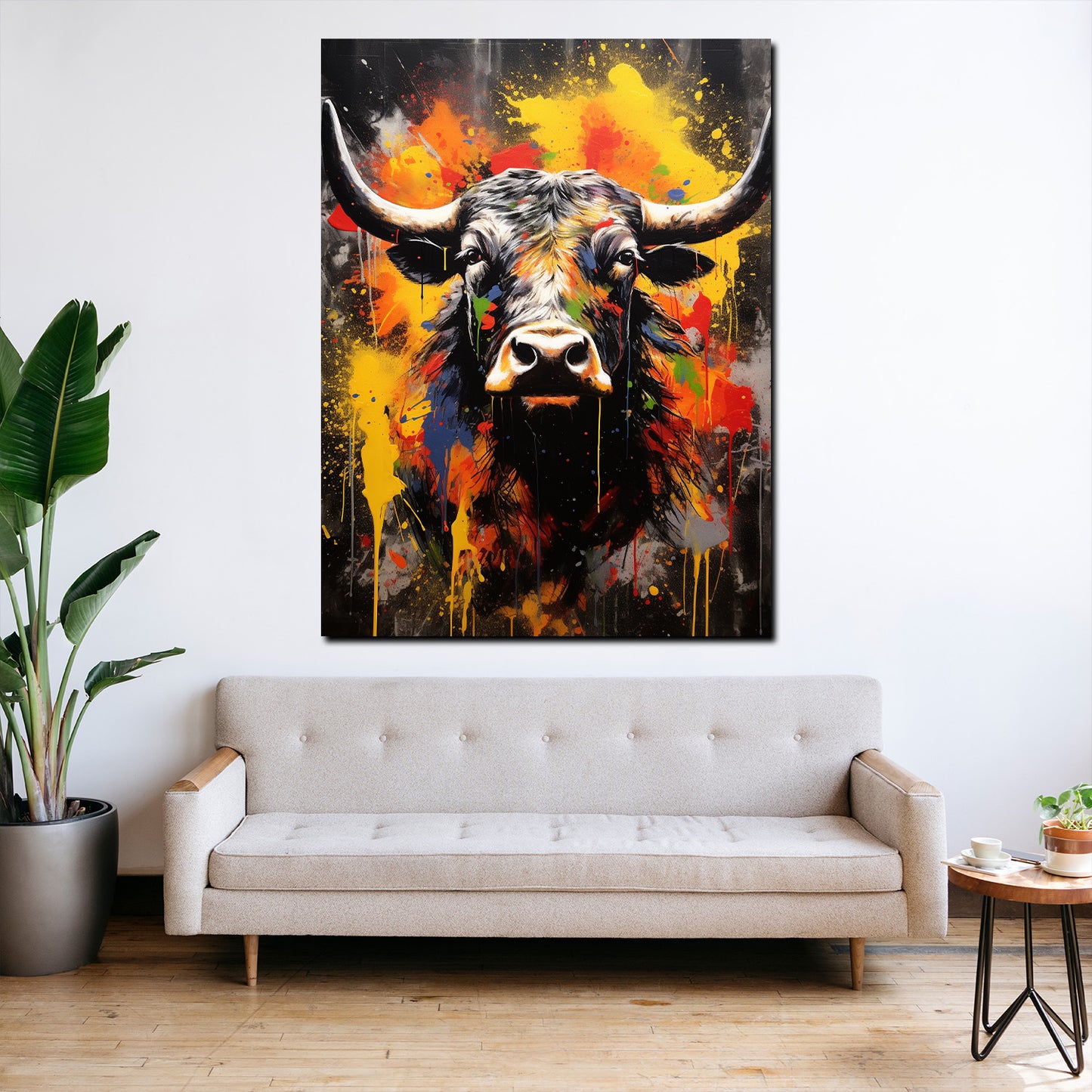 Wandbild Kunstwerk Stier Pop Art abstrakt splatter