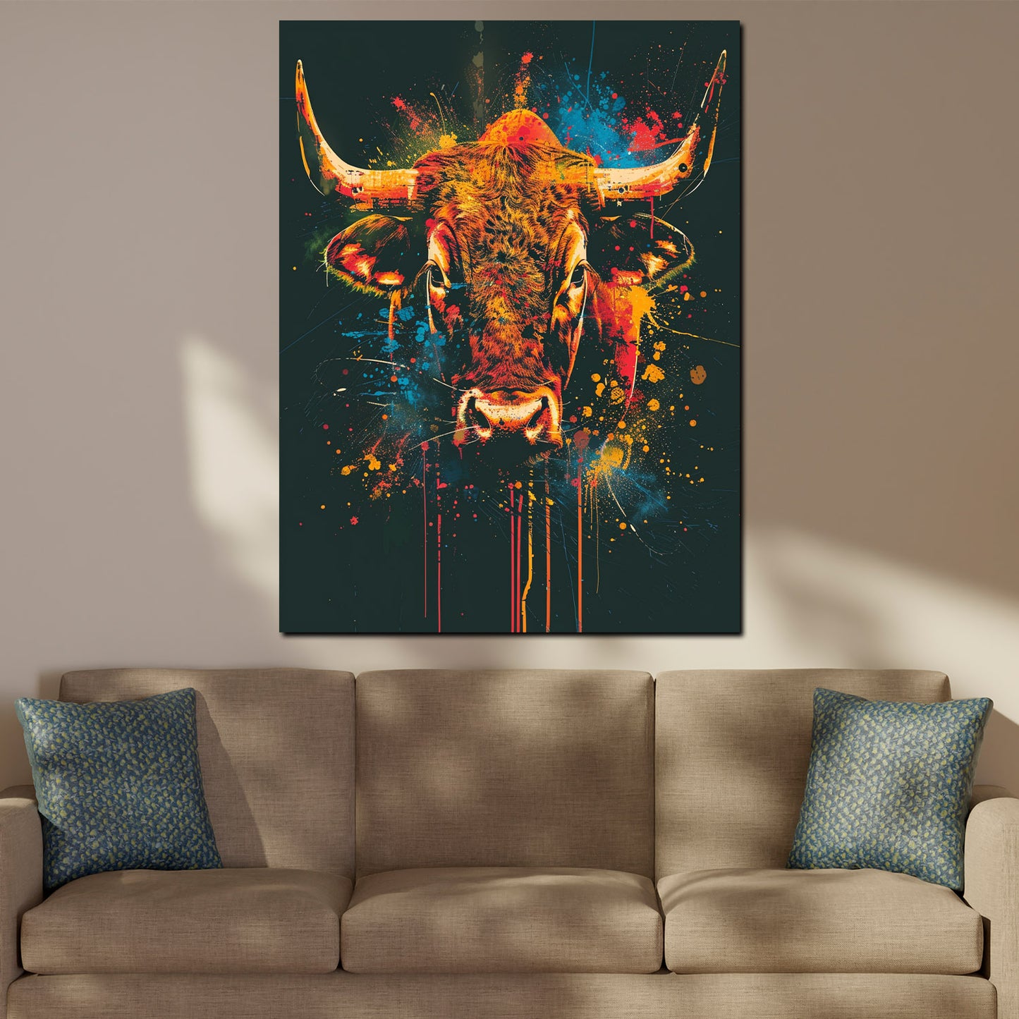 Wandbild Kunstwerk Stier Pop Art farbenfroh abstrakt