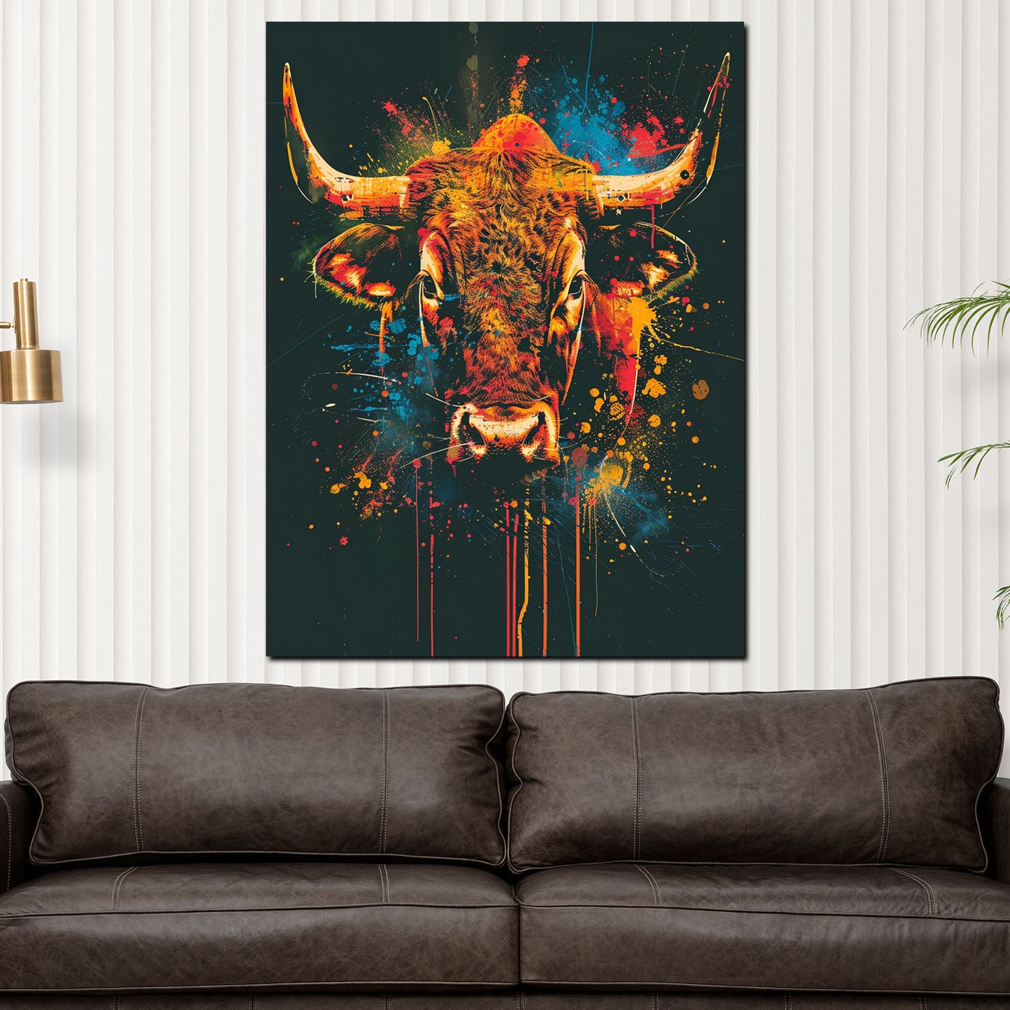 Wandbild Kunstwerk Stier Pop Art farbenfroh abstrakt