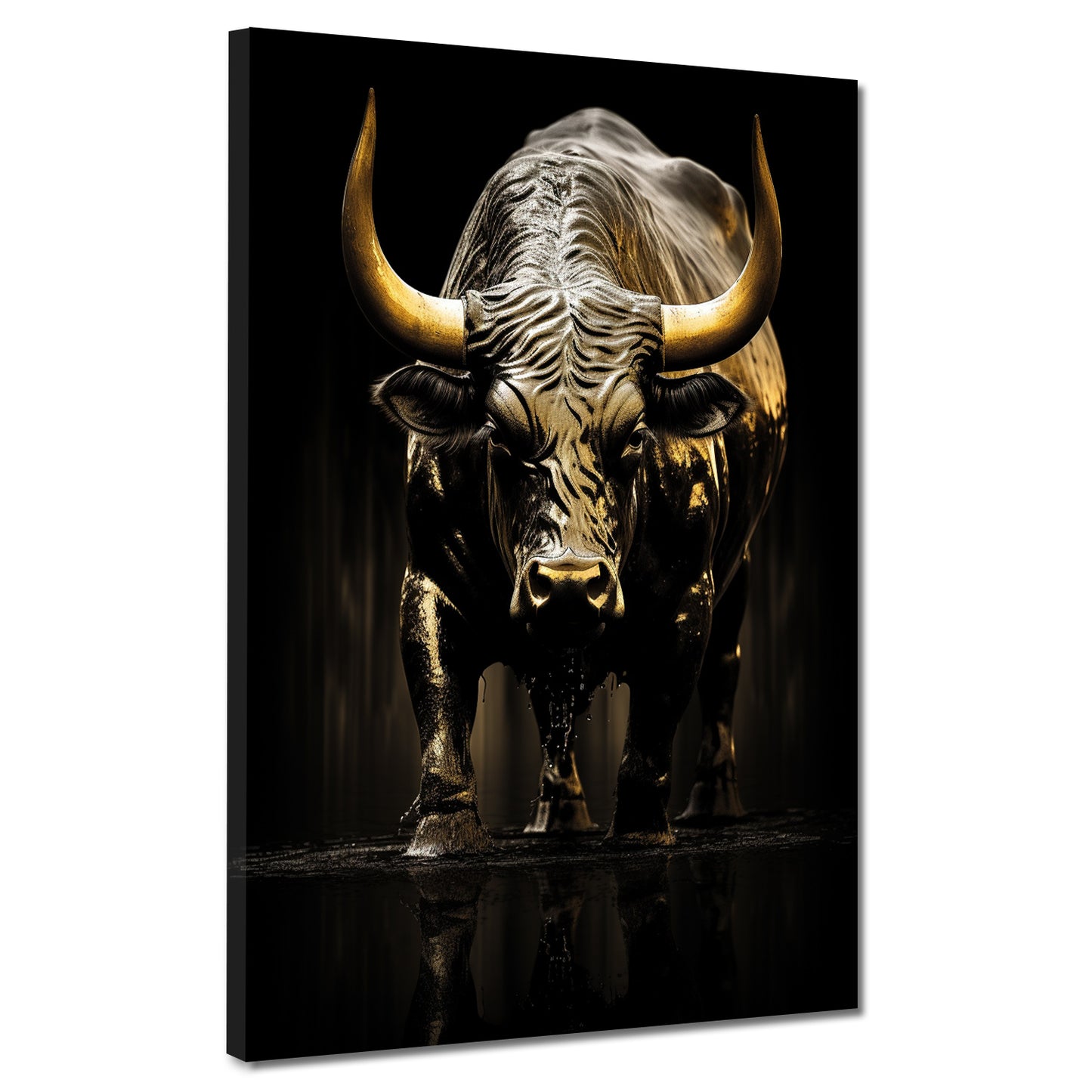 Wandbild Kunstwerk Stier mit abstrakten Hintergrund Gold Style, Tiere