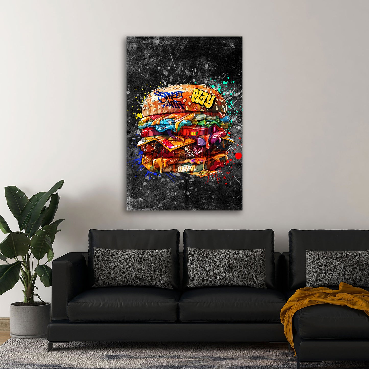 Wandbild Kunstwerk Street Art Burger Dark Style