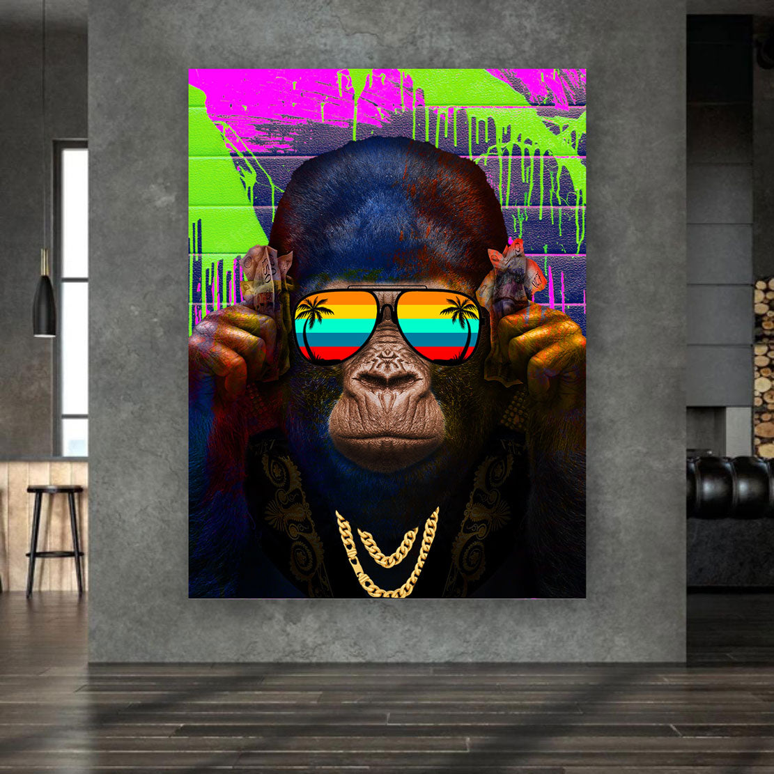 Wandbild Kunstwerk Street Art Gorilla mit Sonnenbrille