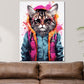 Wandbild Kunstwerk Street Art Katze im Hoodie mit Sonnenbrille