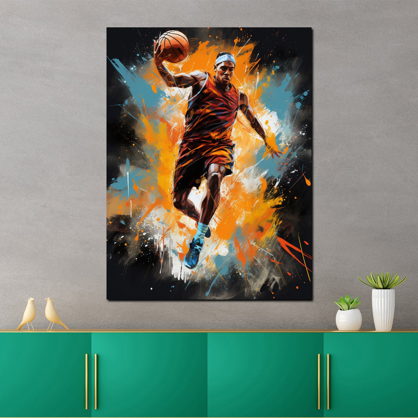 Wandbild Kunstwerk Street Art Mann mit Basketball Painting Style